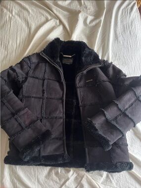 Black Faux Suede Shearling Jacket